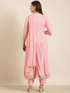 Women Anarkali Pink Floral Kurta and Trousers Set Comes With Dupatta and Potli Bag-GW-3369-Pink