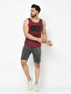 Rigo Maroon Black Placement Print With Curved Bottom Cotton Sleeveless T-Shirt Vest