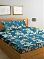 Home Sizzler 144TC Microfibre Blue Double Bedsheet With 2 King Size Pillow Covers-HSDBS004089