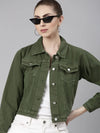 Women Green Solid Denim Jacket-GZ-5598-Green