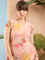 Women Peach Floral Back Cut Out Dress