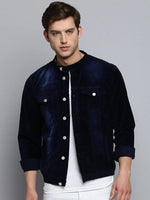 Men Navy Solid Casual Jacket-BSRV-001-1-Navyblue