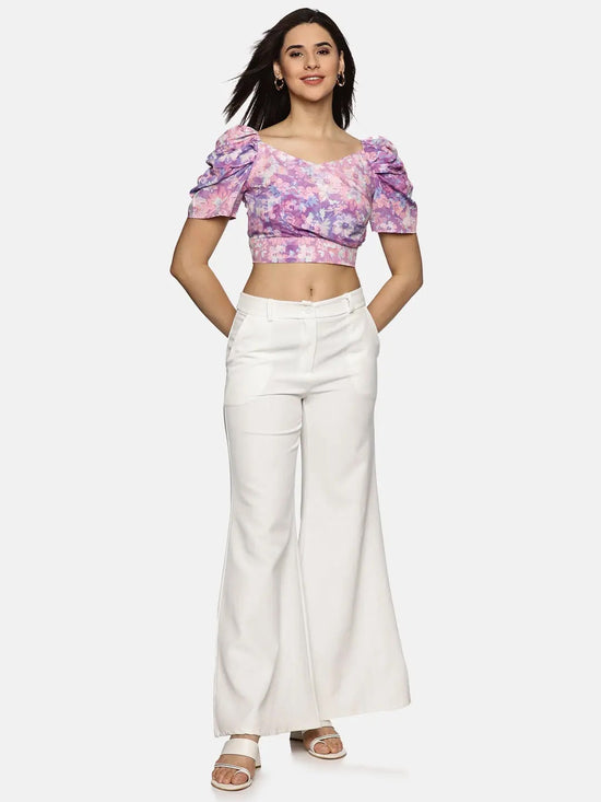 Floral Purple Wrap Crop Top-17343