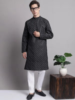 Men's Black Printed Pure Cotton Kurta Payjama Set-JOKP-P-687Black