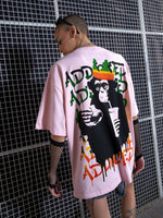 Women Pink ADDICTED Printed Oversize T-Shirt