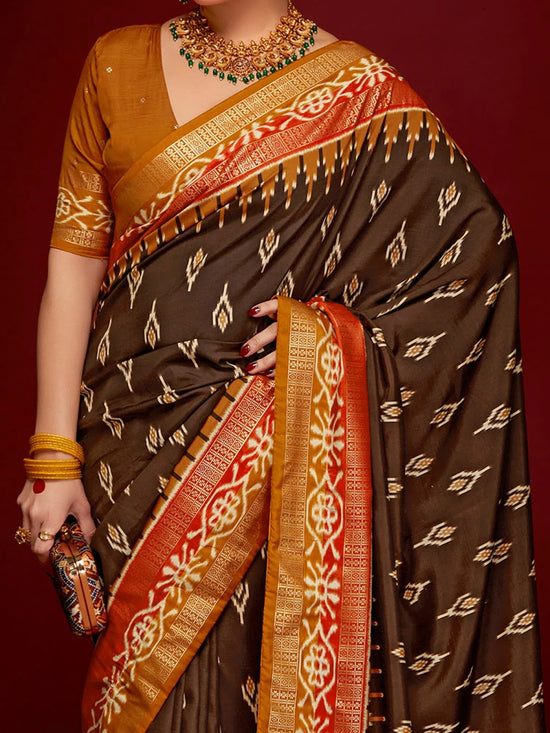 Saree Mall Women's Tussar  Brown Printed Designer Saree With Blouse Piece-SMBLPURI1004