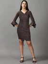 Women's Brown Solid Wrap Dress-SRA-1335-Copper