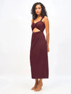 Women Burgundy Waist Cut Out Bodycon Dress