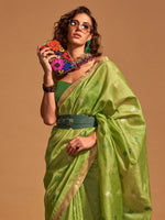 Saree Mall Women's  Blend Light Green Woven Design Designer Saree With Blouse Piece-KANOI362004