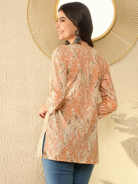 Ahika Women Orange Cotton Blend Abstract Printed Regular Tunic-VT1291