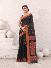 Black Cotton Saree With Woven Designs And Zari Border-MA54BCT041210044