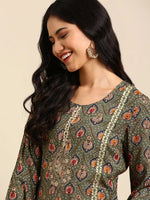 Women's Green Printed Anarkali Kurta-RF-1775-Olive