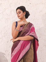 Ecru Pure Cotton Ikkat Saree With Texture Border-MA54CT33500065