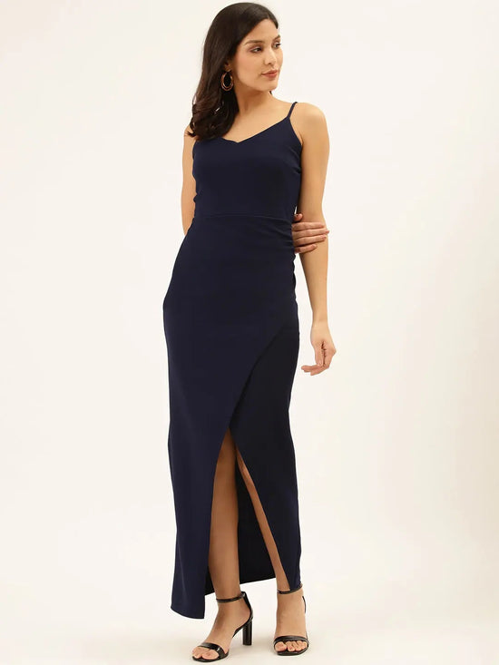 Navy Split Thigh Dress