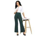 Smarty Pants Women's Polyester Lycra Slit Bell Bottom Bottle Green Formal Trouser