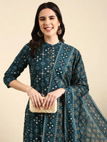 Women's Teal Printed Kurta Set-GW-2245-Teal