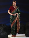 Saree Mall Women's  Blend Dark Green Woven Design Designer Saree With Blouse Piece-SGITRIUS03B