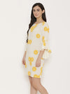 Bell Sleeve Block printed Dress in Off White-TC0286RWLE_S