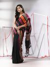 Black Cotton Saree With Multicolor Stripes-MA55CT06560022