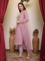 Avanshee Women's Latest Solid Embroidred Chanderi Kurta, Pant With Dupatta Set-ES-7534PINKS