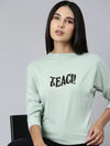 Women Sea Green Typographic Slim Fit Tshirt-AE-546-Seagreen