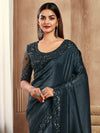 Saree Mall Women's Satin  Black Embellished Designer Saree With Blouse Piece-SRVATN7903