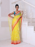 Yellow Muslin Saree With Jamdani Designs-MA64MS401190018