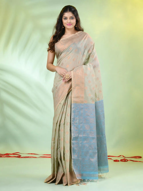 Ecru Cotton Saree With Zari Borders-MA66BCT43830044