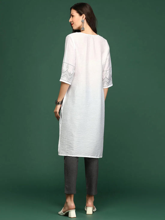 Women's White Solid Straight Kurta-DF-1199-White