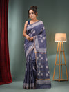 Grey Blended Silk Handwoven Saree With Flower Designs-MA50BSL34710012