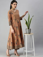 Women's Brown Printed Kurta Sets-RZ0093-Brown