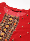 Women's Red Embellished Anarkali Kurta-GW-1423-Red