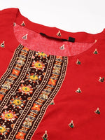 Women's Red Embellished Anarkali Kurta-GW-1423-Red