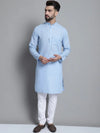 Men's Solid Pure Cotton Kurta With Pyjamas-JOKP-697Sky