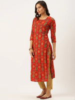 Women's Red Printed Straight Kurtas-GW-2445-Red