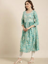 Women Anarkali Turquoise Blue Floral Kurta-AT-1180-LG-Turquoiseblue