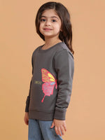 Tales & Stories Grey Printed SweatShirt For Girls