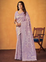 Saree Mall Women's Cotton Lavendar Woven Design Designer Saree With Blouse Piece-SMIKSHA88905