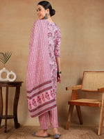 Ahika Women Pink Cotton Blend Printed Straight Kurta Pant Set-VKSKD2168_XS