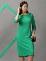 Women's Green Solid Bodycon Dress-DQ-16-672-F-Green