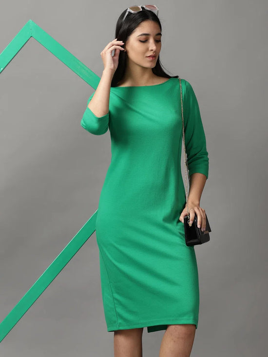 Women's Green Solid Bodycon Dress-DQ-16-672-F-Green