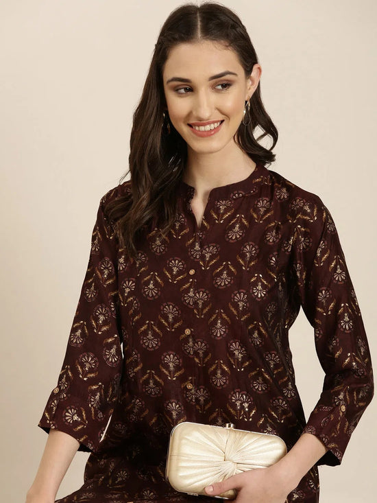 Women Maroon Floral Straight Kurta-ON-0019-Maroon