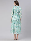 Women Turquoise Blue Floral Fit and Flare Dress-BC-CK-926-Turquoiseblue