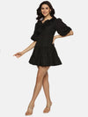 Solid Black Puff Sleeve Mini Dress-17312