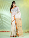 Off White Tussar Silk Saree With Woven Texture Motifs-MA66TUS432590048