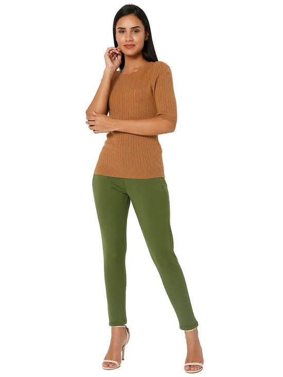 Smarty Pants Women's Cotton Lycra Ankle Length Emerald Green Color Trouser