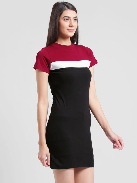 Rigo Color Block Short Sleeve Bodycon Dress