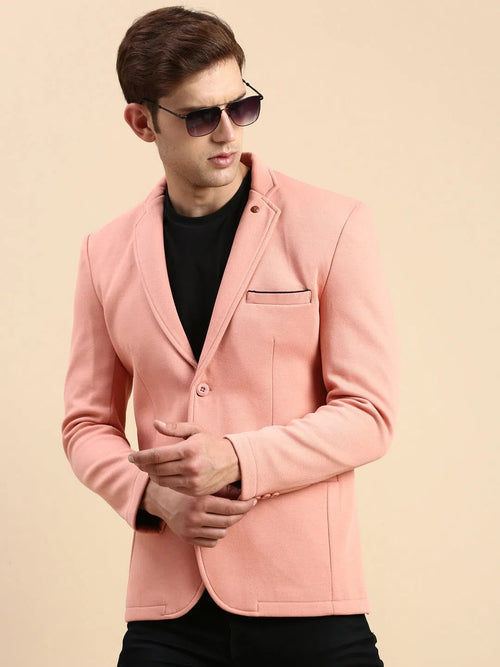 Men Peach Solid Casual Blazer-LBR-4600-Peach