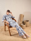 Women Blue Floral Tie Shirt With Ruched Cargo Pants