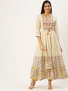 Women's Beige Printed Anarkali Kurtas-AT-A003-LG-Offwhite